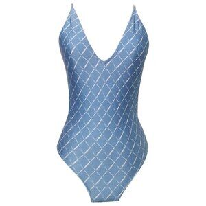 Chanel trellis blue and white one piece swimsuit 38